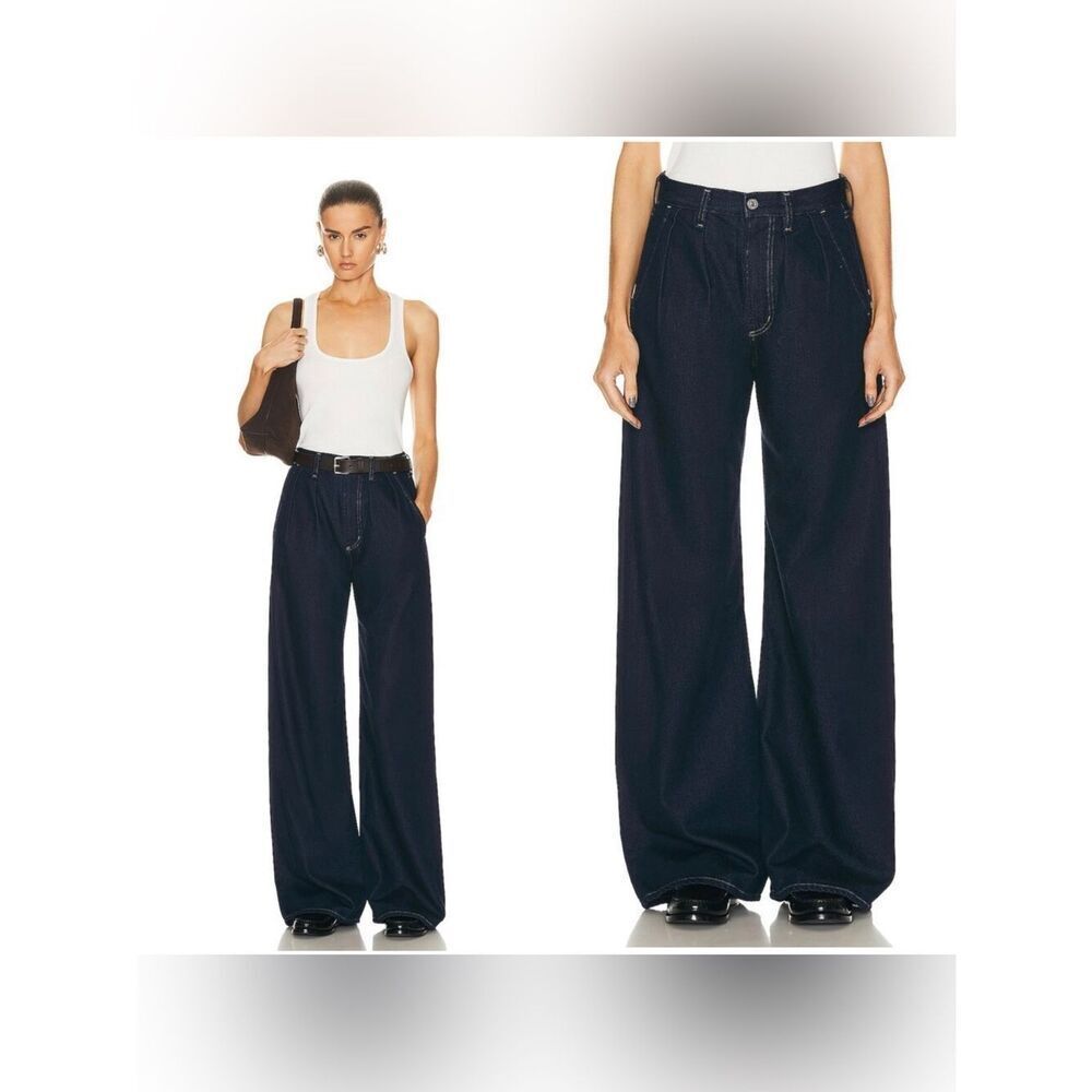 CITIZENS OF HUMANITY Maritzy Pleated Trouser in “Hudson” dark wash